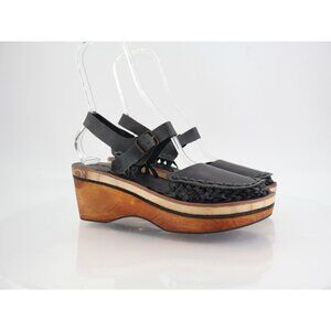 Free People Magnolia Slope Wooden Clog Size 41 11 Black Leather Boho Chunky Y2K